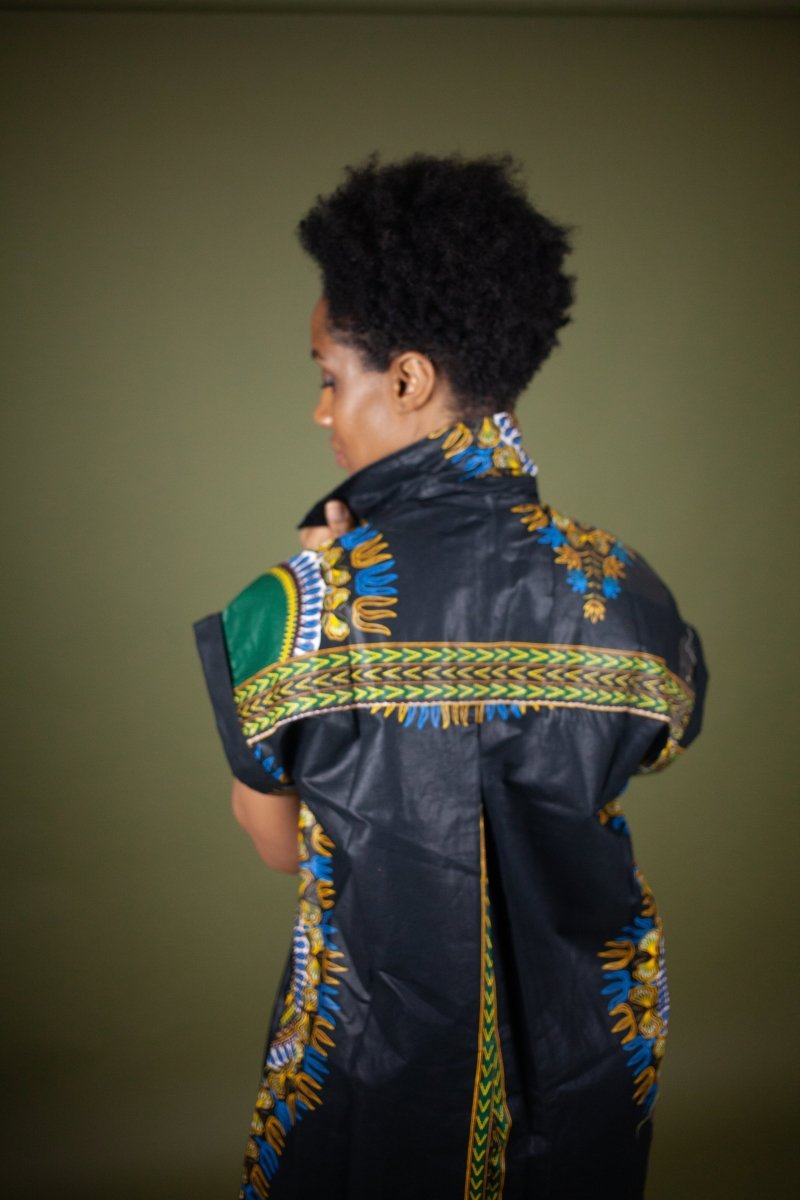 African Shirt Dress in Black Dashiki - Continent Clothing