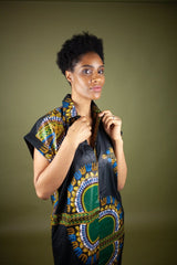 African Shirt Dress in Black Dashiki - Continent Clothing