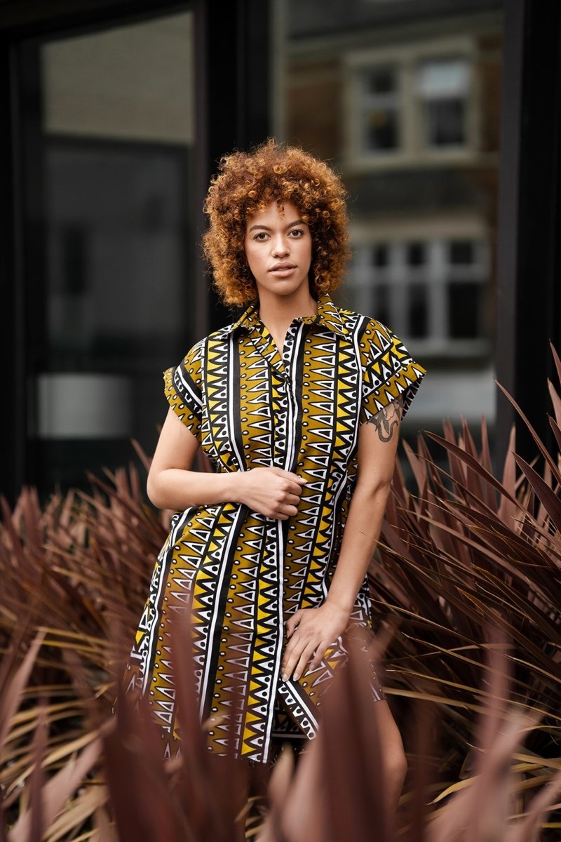 African Shirt Dress In Earthy Mud Cloth - Continent Clothing