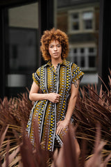 African Shirt Dress In Earthy Mud Cloth - Continent Clothing