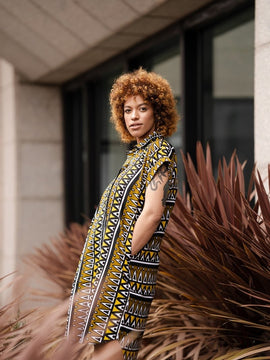 African Shirt Dress In Earthy Mud Cloth