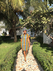 African Shirt Dress In Gold Ankara Print - Festival Dress - Continent Clothing