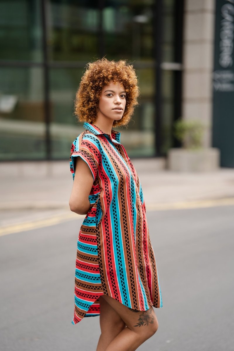 African Shirt Dress In Pink Ankara - Continent Clothing