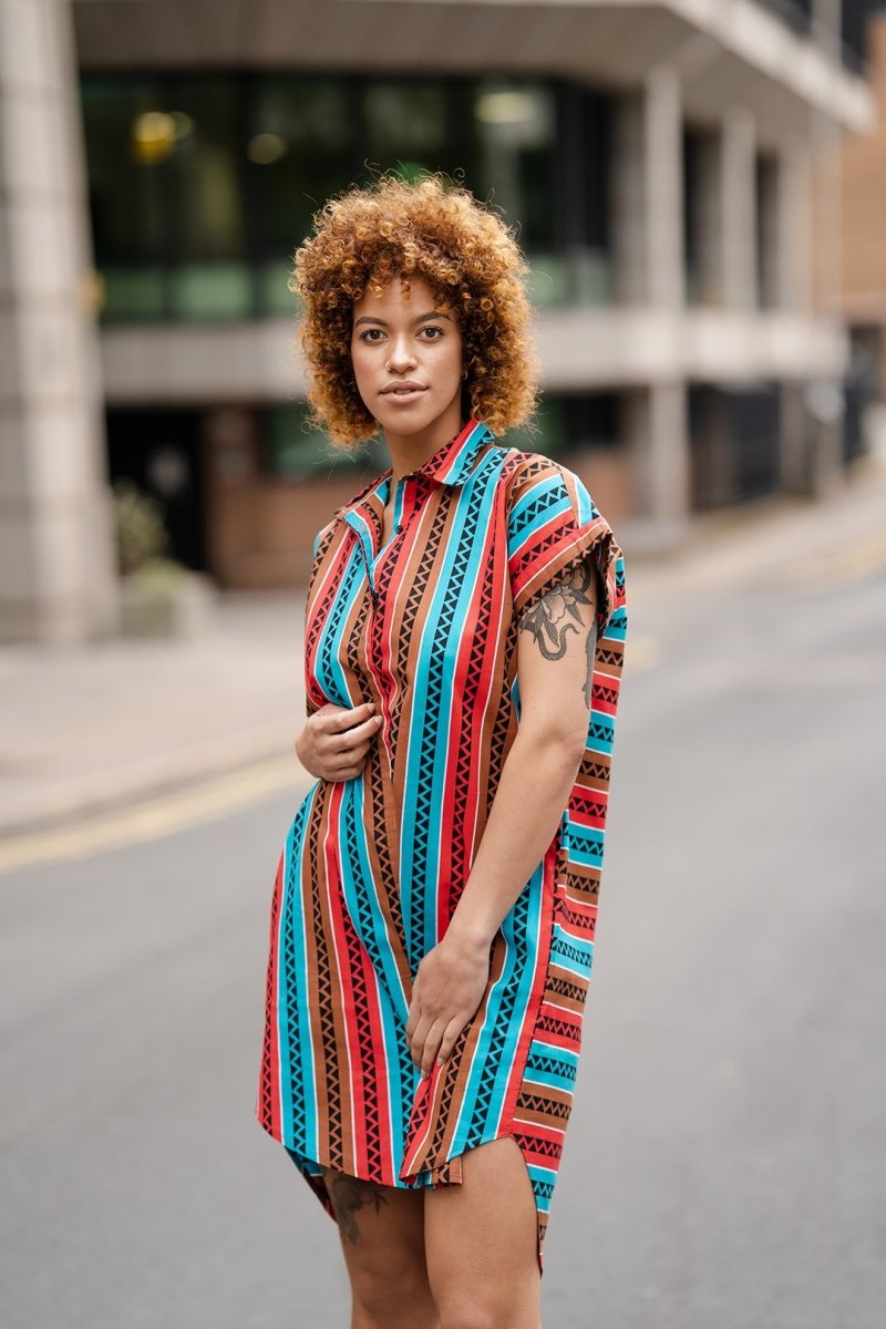 African Shirt Dress In Pink Ankara - Continent Clothing