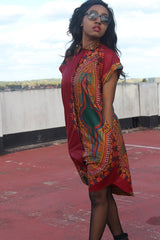 African Shirt Dress in Red Dashiki - Continent Clothing