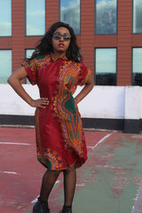 African Shirt Dress in Red Dashiki - Continent Clothing