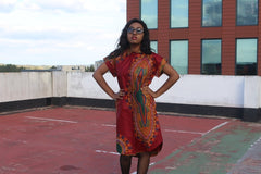 African Shirt Dress in Red Dashiki - Continent Clothing