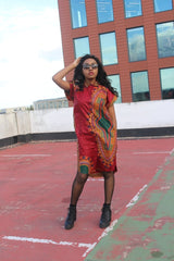 African Shirt Dress in Red Dashiki - Continent Clothing