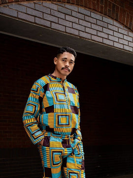 African Shirt in Blue Kente - African Clothing