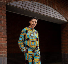 African Shirt in Blue Kente - Continent Clothing