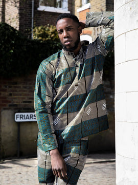 Camisa africana en kente azul