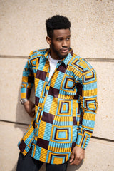 African Shirt In Electric Blue Kente - The Continent Clothing