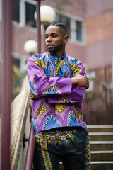 African Shirt in Electric Purple - Continent Clothing