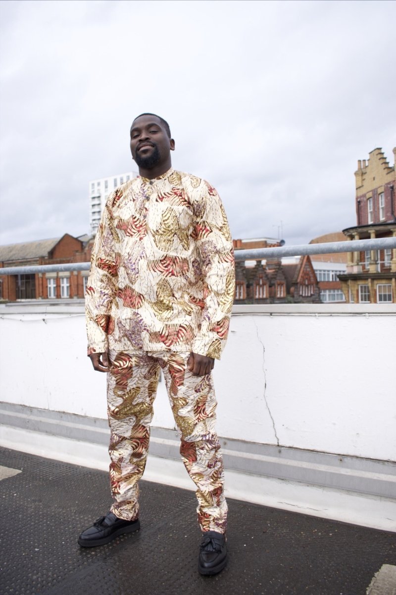 African Shirt in Gold Ankara Print - Festival Shirt - Continent Clothing