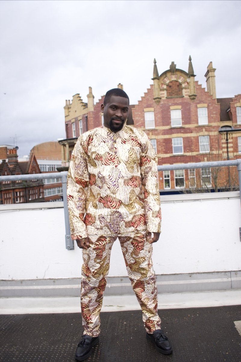African Shirt in Gold Ankara Print - Festival Shirt - Continent Clothing