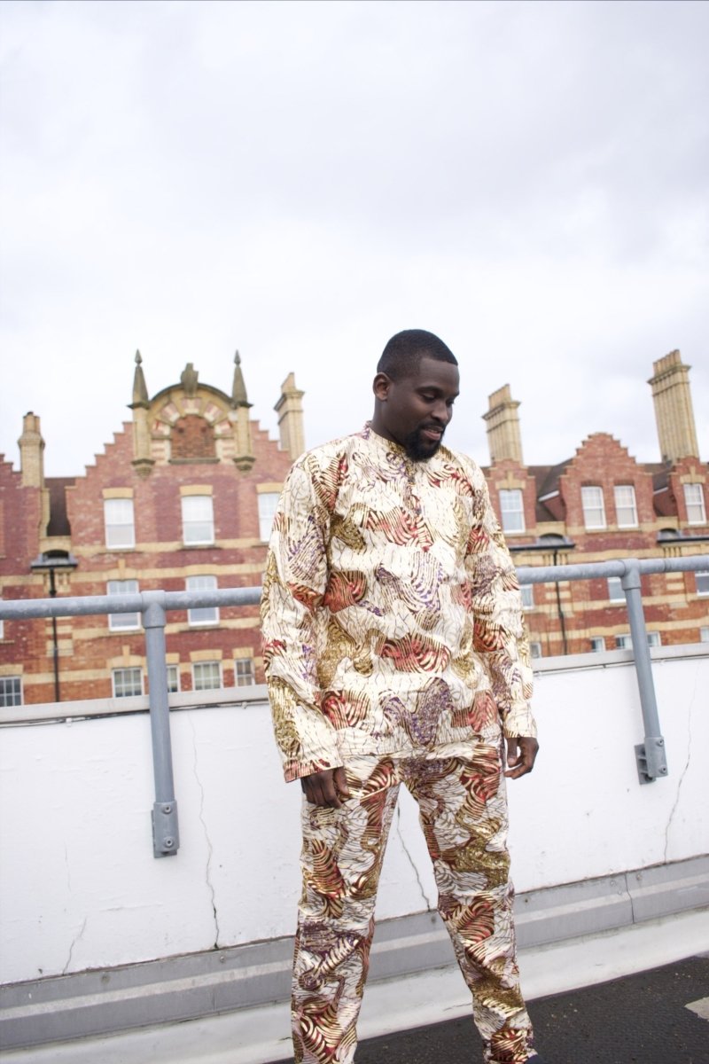 African Shirt in Gold Ankara Print - Festival Shirt - Continent Clothing