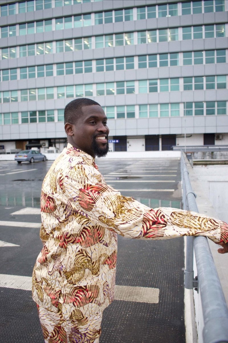 African Shirt in Gold Ankara Print - Festival Shirt - Continent Clothing