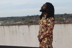 African Shirt in Gold Red Ankara Print - Festival Clothing - Continent Clothing