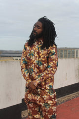 African Shirt in Gold Red Ankara Print - Festival Clothing - Continent Clothing