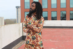 African Shirt in Gold Red Ankara Print - Festival Clothing - Continent Clothing