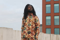 African Shirt in Gold Red Ankara Print - Festival Clothing - Continent Clothing