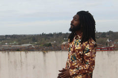 African Shirt in Gold Red Ankara Print - Festival Clothing - Continent Clothing
