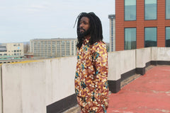 African Shirt in Gold Red Ankara Print - Festival Clothing - Continent Clothing