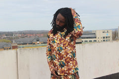 African Shirt in Gold Red Ankara Print - Festival Clothing - Continent Clothing