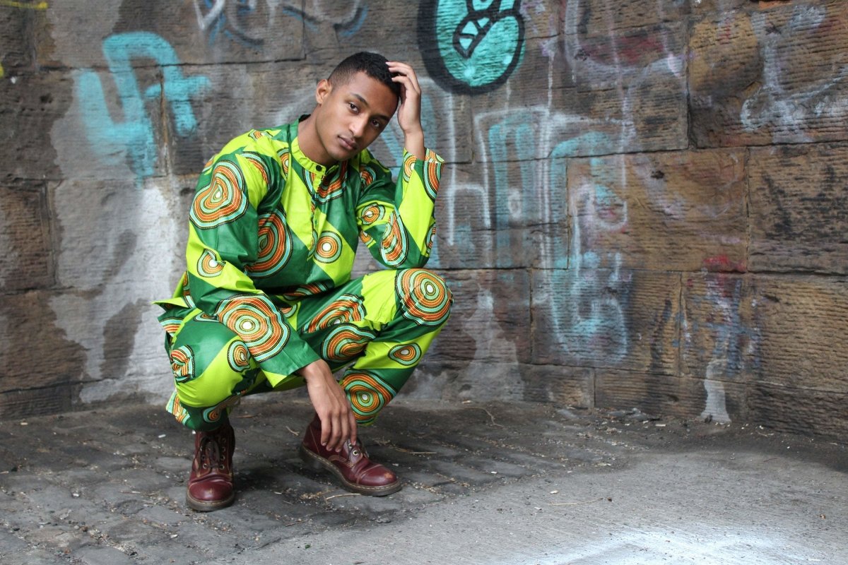 African Shirt in Green Ankara Print - Festival Clothing - Continent Clothing