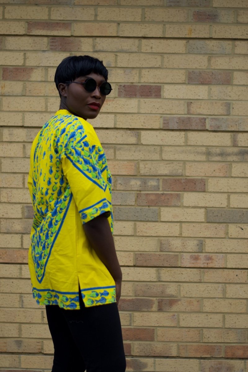 African Shirt in Yellow Ankara Print - Festival Shirt - Continent Clothing
