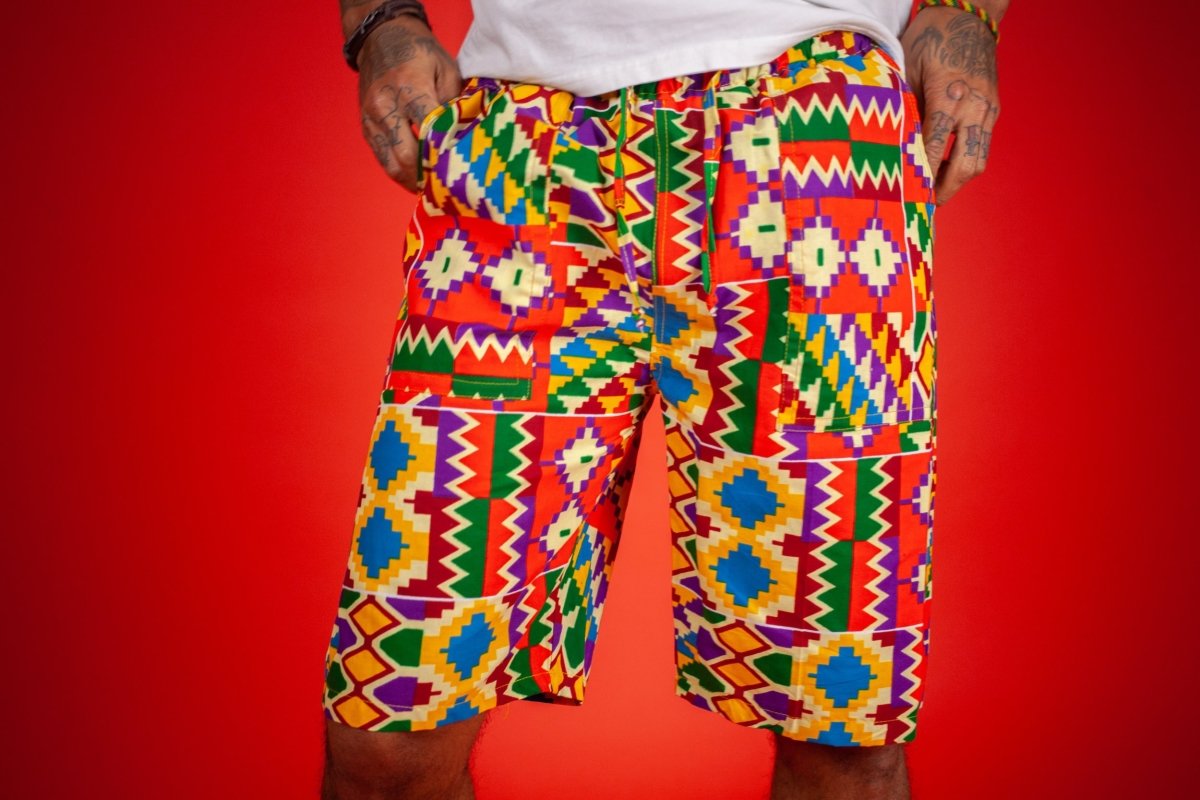 African Shorts in Electric Orange Kente - Continent Clothing