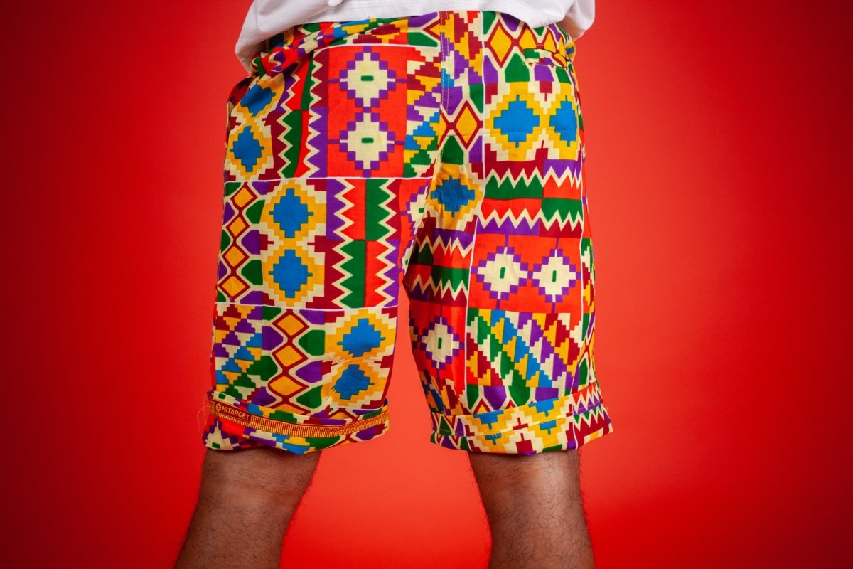 African Shorts in Electric Orange Kente - Continent Clothing