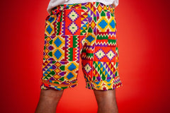 African Shorts in Electric Orange Kente - Continent Clothing 