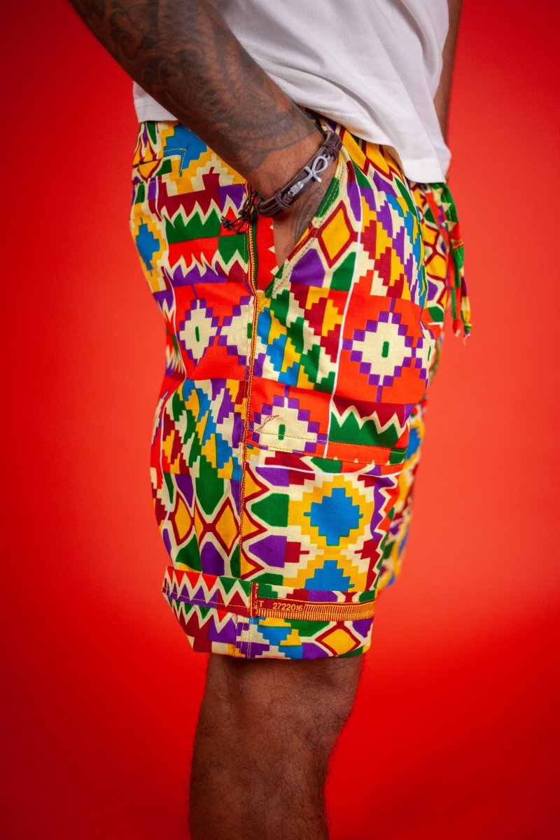 African Shorts in Electric Orange Kente - Continent Clothing
