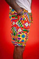 African Shorts in Electric Orange Kente - Continent Clothing