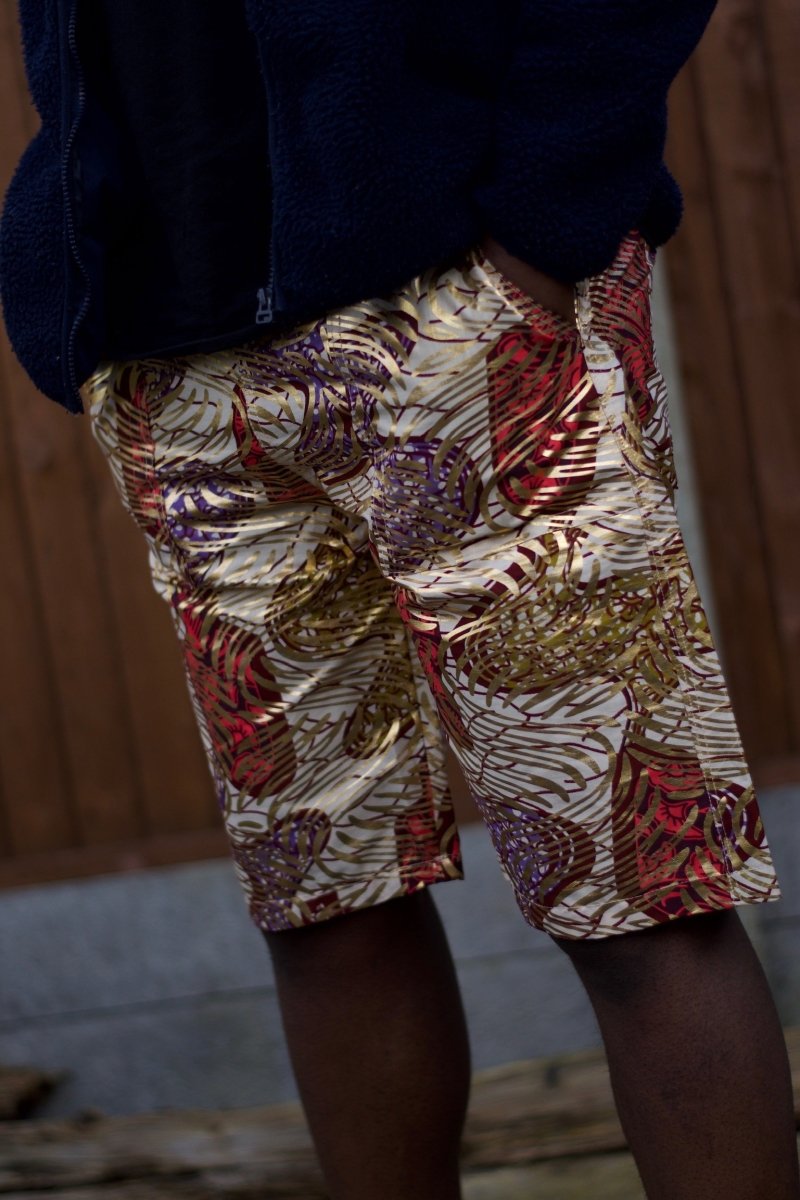 African Shorts in Gold Ankara - Festival Shorts - Continent Clothing 