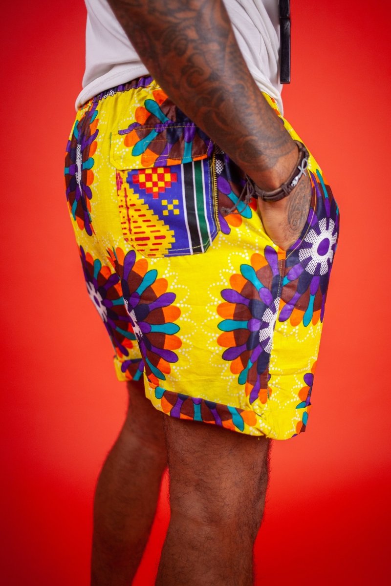 African Shorts In Yellow Ankara - Continent Clothing