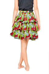 African Skirt, Rah Rah in Green Ankara Print - Festival Skirt - Continent Clothing