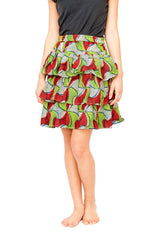 African Skirt, Rah Rah in Green Ankara Print - Festival Skirt - Continent Clothing
