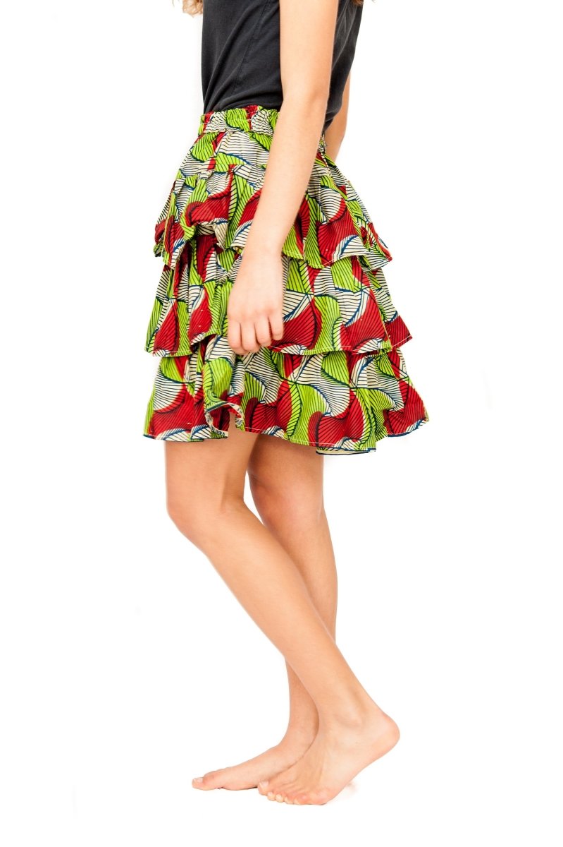 African Skirt, Rah Rah in Green Ankara Print - Festival Skirt - Continent Clothing