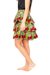 African Skirt, Rah Rah in Green Ankara Print - Festival Skirt - Continent Clothing