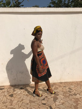 Gonna africana, avvolgere gonna in nero Dashiki stampa - Beach Skirt