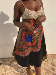 African Skirt, Wrap Skirt in Black Dashiki Print - Beach Skirt - Continent Clothing