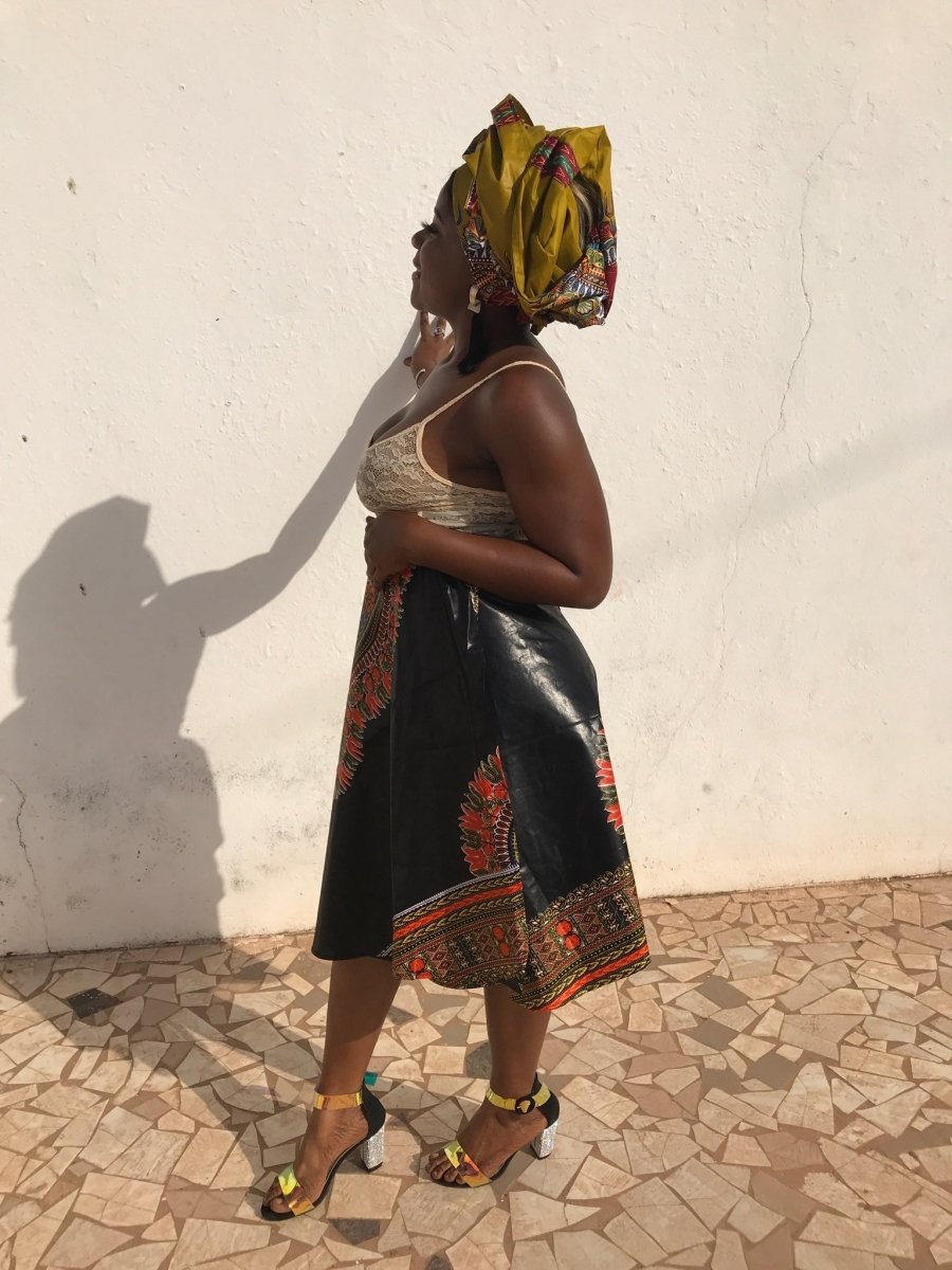 African Skirt, Wrap Skirt in Black Dashiki Print - Beach Skirt - Continent Clothing