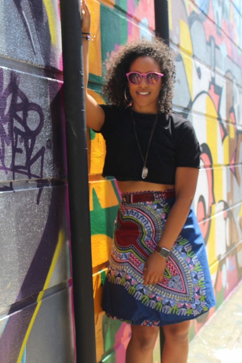 African Skirt, Wrap Skirt in Blue Dashiki Print - Beach Skirt - Continent Clothing