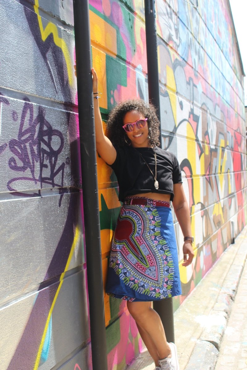 African Skirt, Wrap Skirt in Blue Dashiki Print - Beach Skirt - Continent Clothing