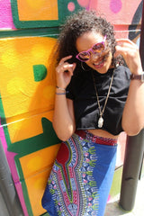 African Skirt, Wrap Skirt in Blue Dashiki Print - Beach Skirt - Continent Clothing