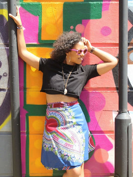 Gonna africana, gonna a portafoglio in stampa Dashiki blu - gonna da spiaggia