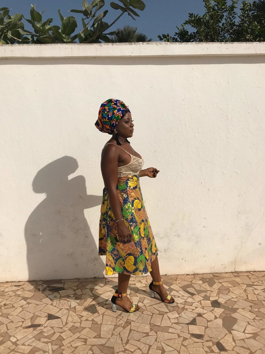 African Skirt, Wrap Skirt in Gold Ankara Print - Beach Skirt - Continent Clothing