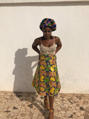 African Skirt, Wrap Skirt in Gold Ankara Print - Beach Skirt - Continent Clothing